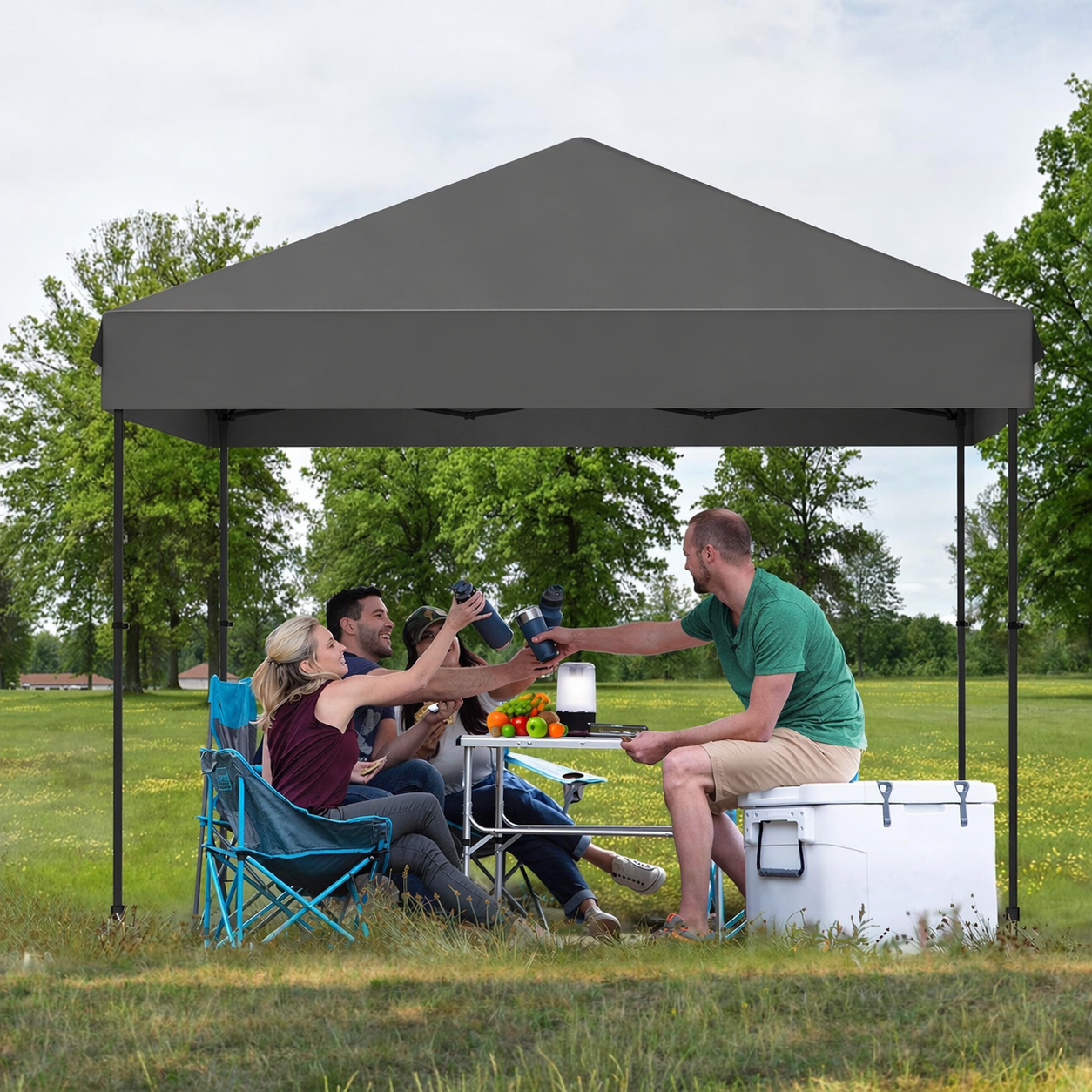 Tonnelle instantanée Garvee 3x3 m – Abri solaire portable étanche avec sac à roulettes, sacs de sable et piquets pour pique-nique, camping et événements en plein air, gris