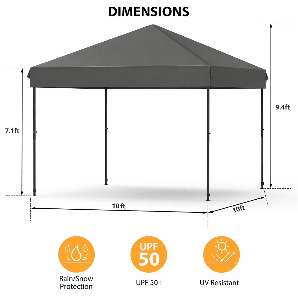 Tonnelle instantanée Garvee 3x3 m – Abri solaire portable étanche avec sac à roulettes, sacs de sable et piquets pour pique-nique, camping et événements en plein air, gris