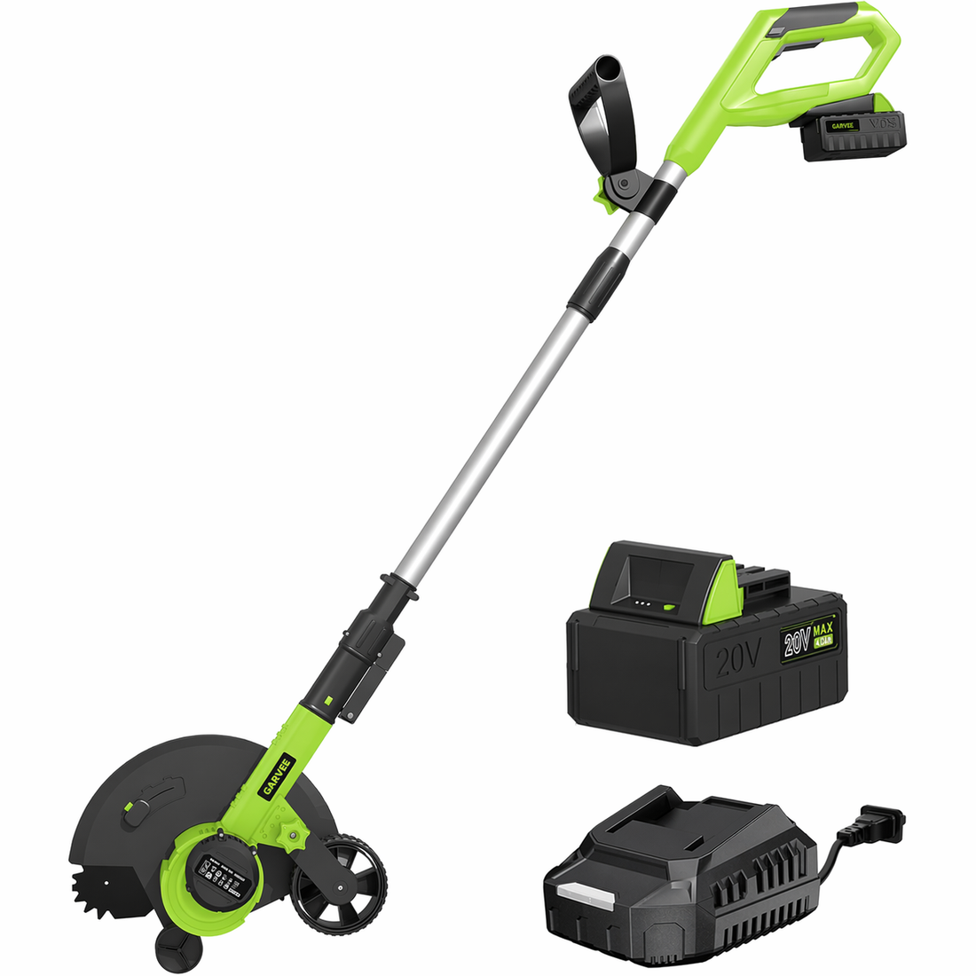 Garvee 20V Cordless Lawn Edger With 9-Inch Steel Blade, 4.0Ah Battery, Dual Wheels For Yard, Garden, Patio, Driveway, Lawn And Sidewalk, Adjustable Depth, Green
