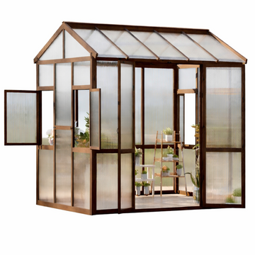 Serre de jardin Garvee 1,8 x 2,4 m en bois - Kit de serre à parois transparentes robuste avec panneaux en polycarbonate de 6 mm, fenêtre ventilée et porte verrouillable pour jardin, terrasse, pelouse, espaces verts