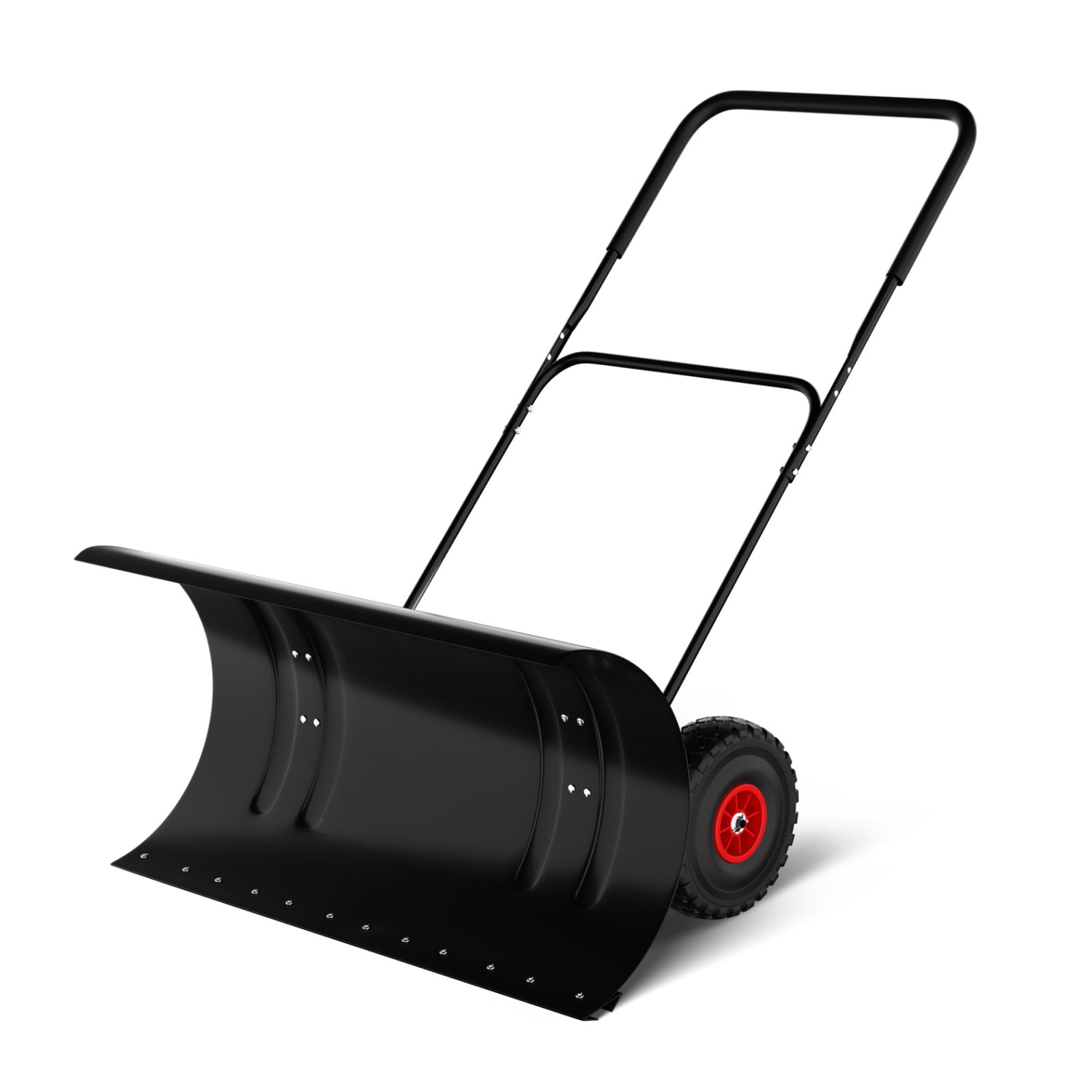 Garvee 29" Heavy Duty Steel Snow Shovel with Wheels – Adjustable Ergonomic U-Handle – Angled Blade for Effective Driveway & Sidewalk Clearing – All-Terrain Non-Slip Wheels – Commercial & Residential Use – Black, Large Double Rod, Black Handle/Blade with