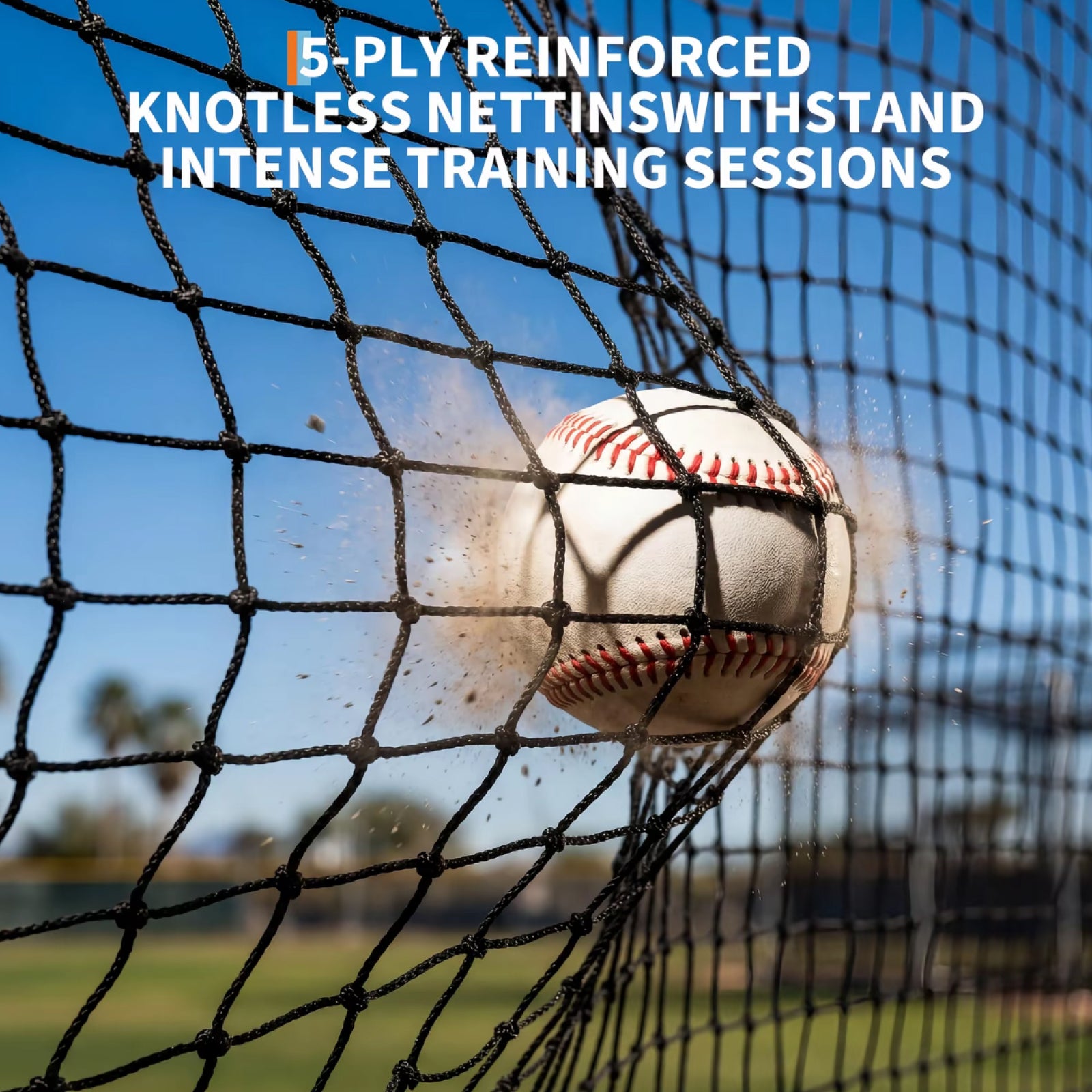 5-ply reinforced knotless batting cage netting