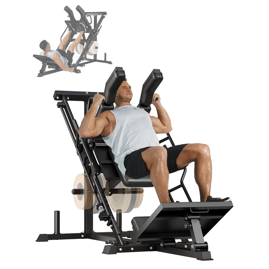 Garvee Leg Press Machines for Home Gym, Professional Hack Squat Machine, Weight Storage Posts, Black, Fits 1" & 2" Plates