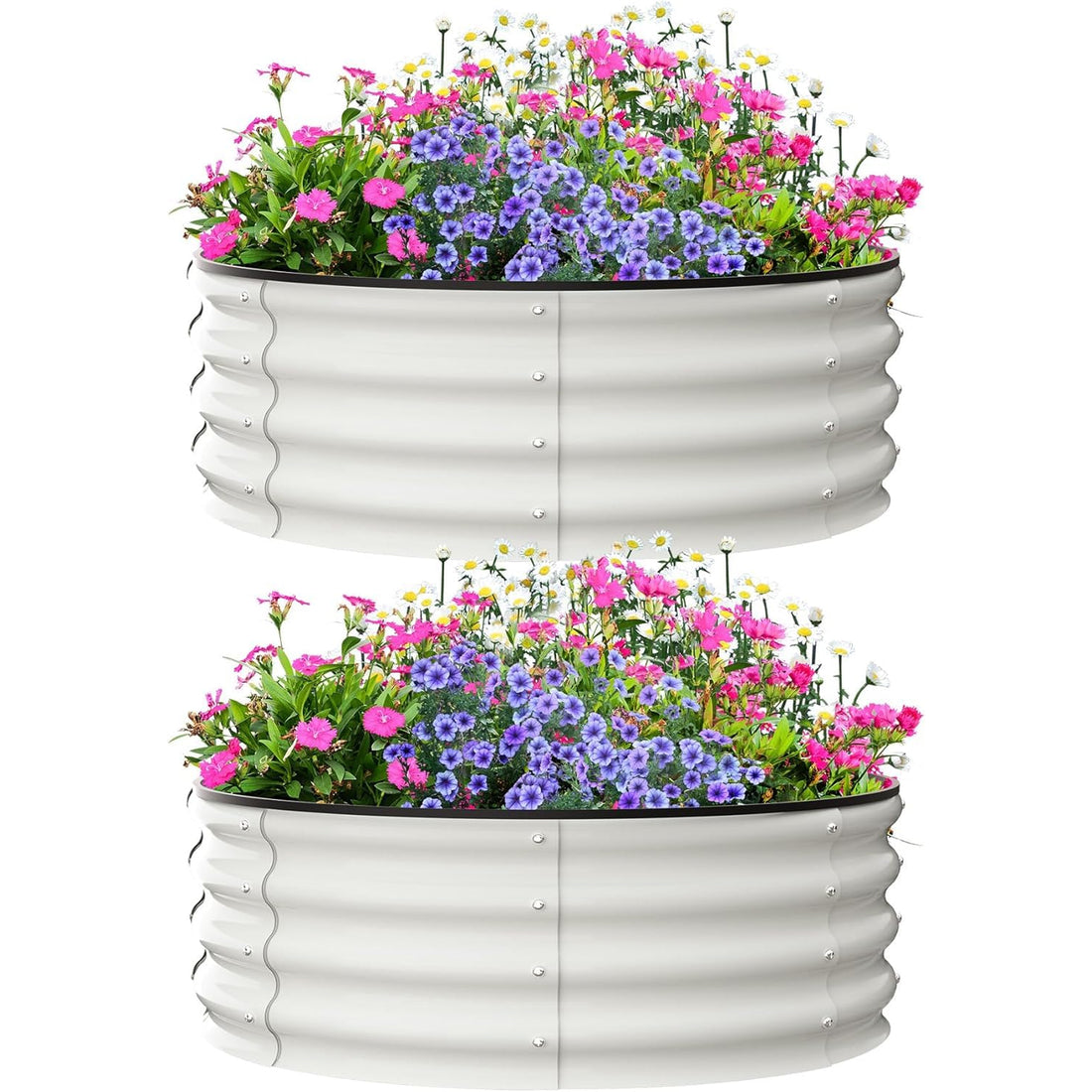 Garvee Lot de 2 jardinières surélevées en métal galvanisé 90x90x30 cm, durables, rondes, pour légumes, fleurs et herbes aromatiques