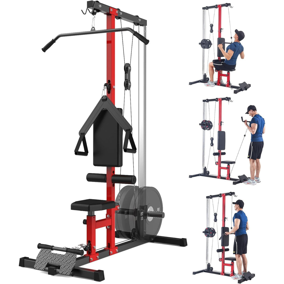 Garvee LAT Pulldown Machine 5-in-1 Home Gym Cable Machine, Dual Pulley, 400Lbs Capacity, Adjustable Height, 27.5"L x 55.1"W x 76.3"H Red