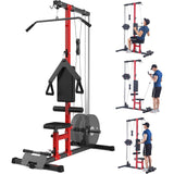 Garvee LAT Pulldown Machine 5-in-1 Home Gym Cable Machine, Dual Pulley, 400Lbs Capacity, Adjustable Height, 27.5"L x 55.1"W x 76.3"H Red - Black