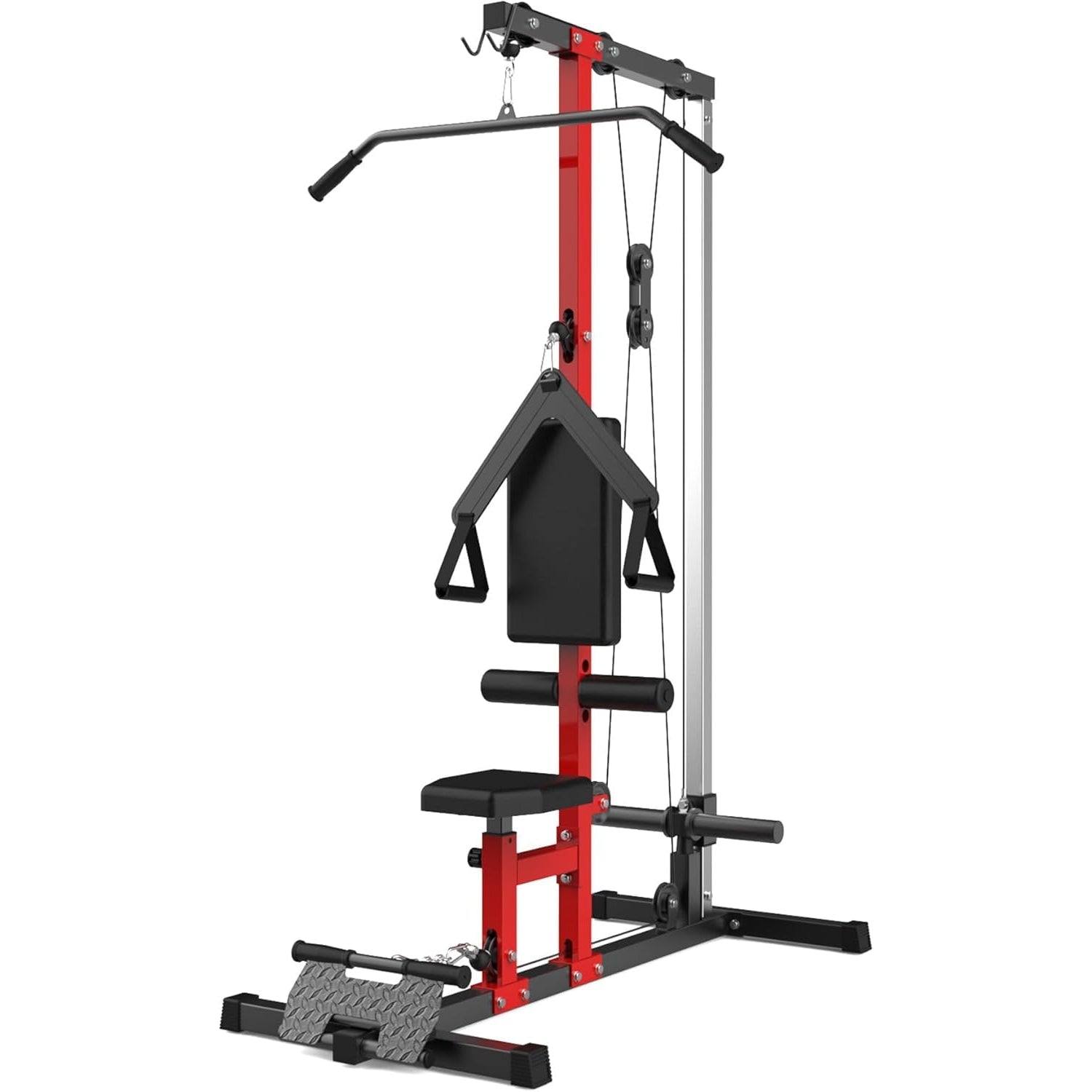 Garvee LAT Pulldown Machine 5-in-1 Home Gym Cable Machine, Dual Pulley, 500Lbs Capacity, Adjustable Height, 27.5"L x 55.1"W x 76.3"H Black&Red