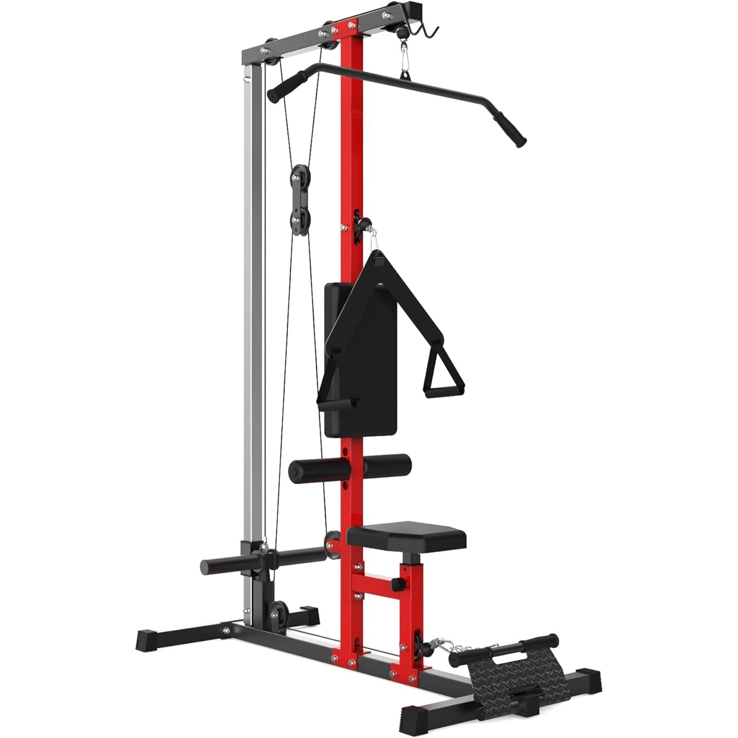 Garvee LAT Pulldown Machine 5-in-1 Home Gym Cable Machine, Dual Pulley, 500Lbs Capacity, Adjustable Height, 27.5"L x 55.1"W x 76.3"H Black&Red