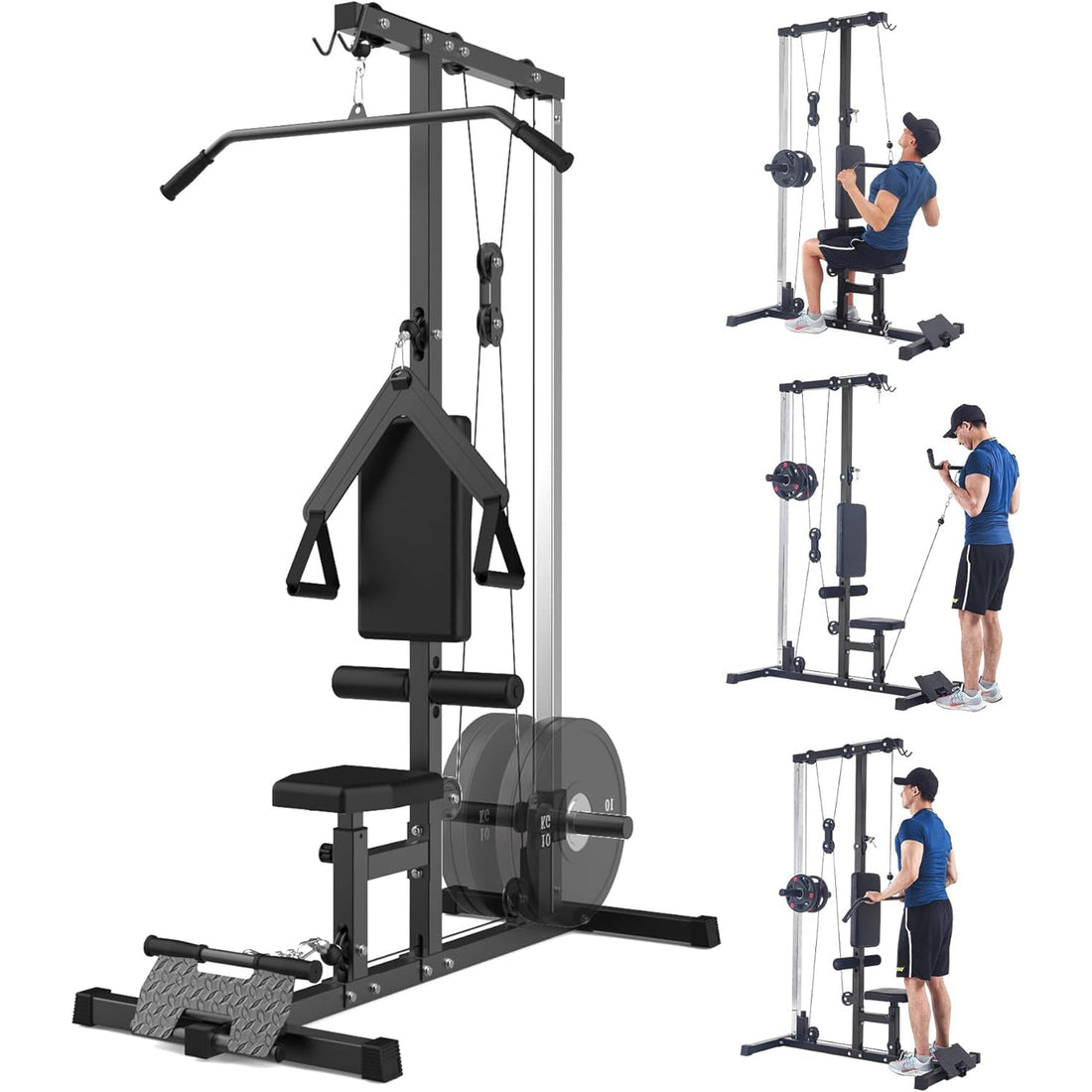 Garvee Lat Pulldown Machines - Floor Standing Cable Workout Machine, 400Lbs Capacity, Dual Pulley System, 20 Height Adjustments, 27.5"L x 55.1"W x 76.3"H Black