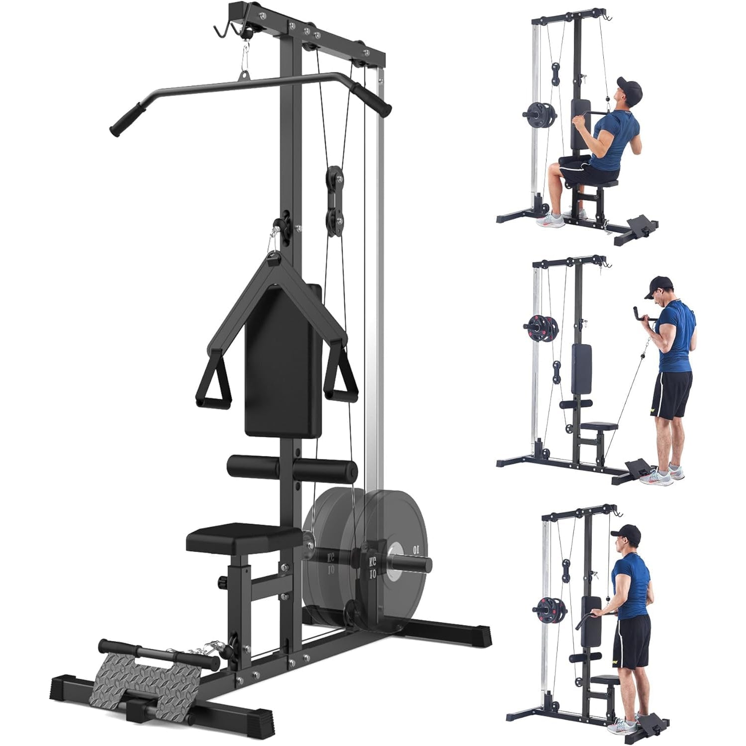Garvee Lat Pulldown Machines - Floor Standing Cable Workout Machine, 400Lbs Capacity, Dual Pulley System, 20 Height Adjustments, 27.5"L x 55.1"W x 76.3"H Black