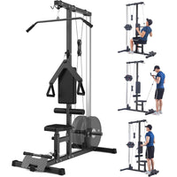 Garvee Lat Pulldown Machines - Floor Standing Cable Workout Machine, 400Lbs Capacity, Dual Pulley System, 20 Height Adjustments, 27.5"L x 55.1"W x 76.3"H Black