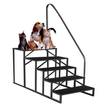 Garvee RV Steps with Handrail 5-Step Anti-Slip Ladder 660 lbs Load Rustproof Iron Portable for Mobile Homes Hot Tubs Trailer Porch