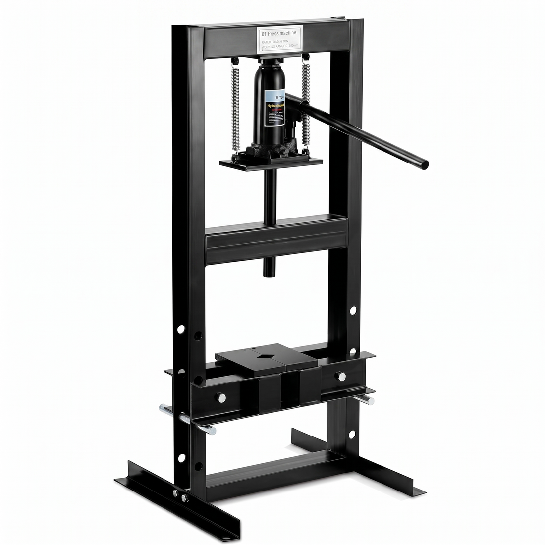 Presse hydraulique Garvee 6 tonnes, service intensif, presse d'atelier à châssis en H avec établi réglable et 2 plaques de presse pour le cintrage de métaux, le redressage, la réparation automobile, noire