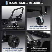 Chariot de soudage Garvee à 3 niveaux, robuste, avec roues pivotantes à 360° et chaînes de rangement de réservoir pour machines de soudage TIG ARC MMA coupeur plasma, noir