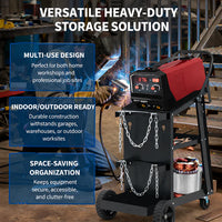 Chariot de soudage Garvee à 3 niveaux, robuste, avec roues pivotantes à 360° et chaînes de rangement de réservoir pour machines de soudage TIG ARC MMA coupeur plasma, noir