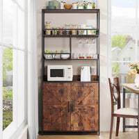 Meuble bar Garvee de 180 cm de haut, meuble à vin autoportant avec support à verres, étagère de cuisine à 5 niveaux avec placard, grande étagère de boulanger avec rangement, support de micro-ondes sur pied, casier à vin