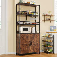 Meuble bar Garvee de 180 cm de haut, meuble à vin autoportant avec support à verres, étagère de cuisine à 5 niveaux avec placard, grande étagère de boulanger avec rangement, support de micro-ondes sur pied, casier à vin