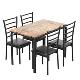 Garvee Dining Table Set for 4, 5 Piece Kitchen Dining Room Table and Chairs Set, Space-Saving Wood Modern Rectangle Dinner Table for Small Space, Apartment, Brown - Brown