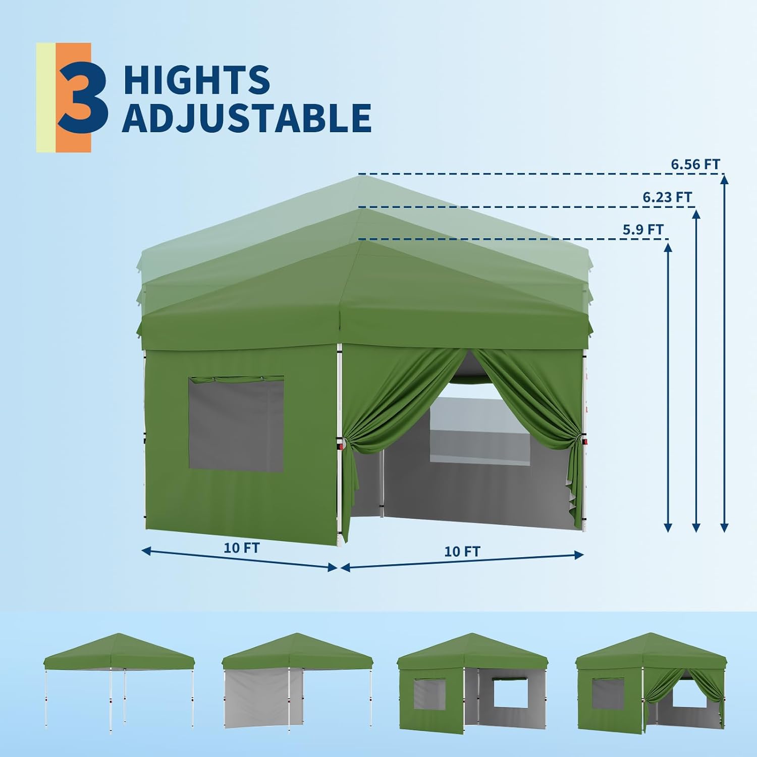 3 hauteurs réglables et configurations de parois latérales flexibles