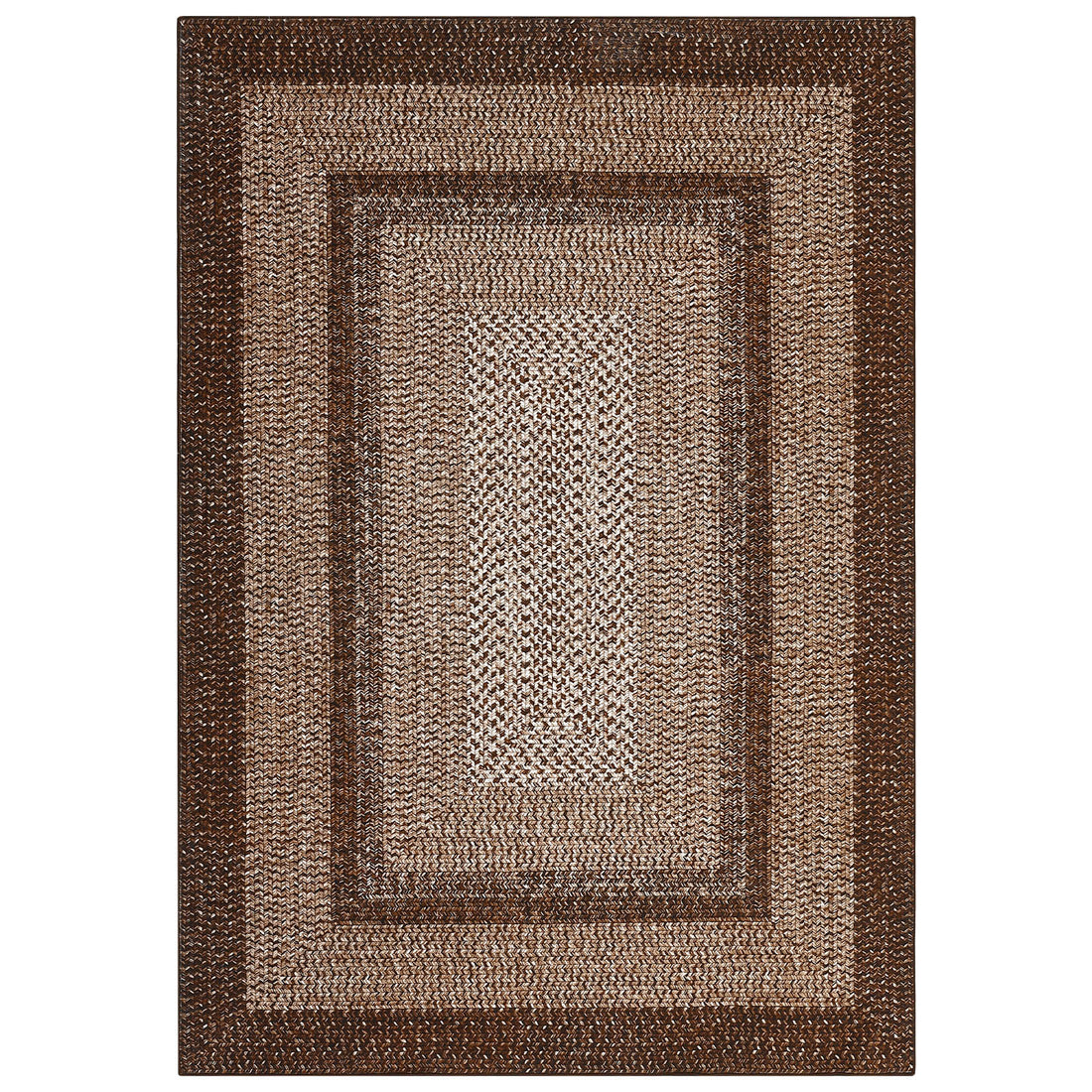 Garvee Bordered Brown 5x7 Braided Washable Rug, Low Pile Non-Slip Polyester Vintage Farmhouse Carpet for Living Room Bedroom