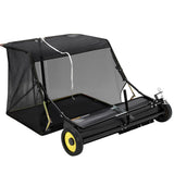 Garvee 50" Tow-Behind Lawn Sweeper - 27 cu.ft. Heavy-Duty Grass & Leaf Collector with Adjustable Height & Dumping Rope Design, Black - Black