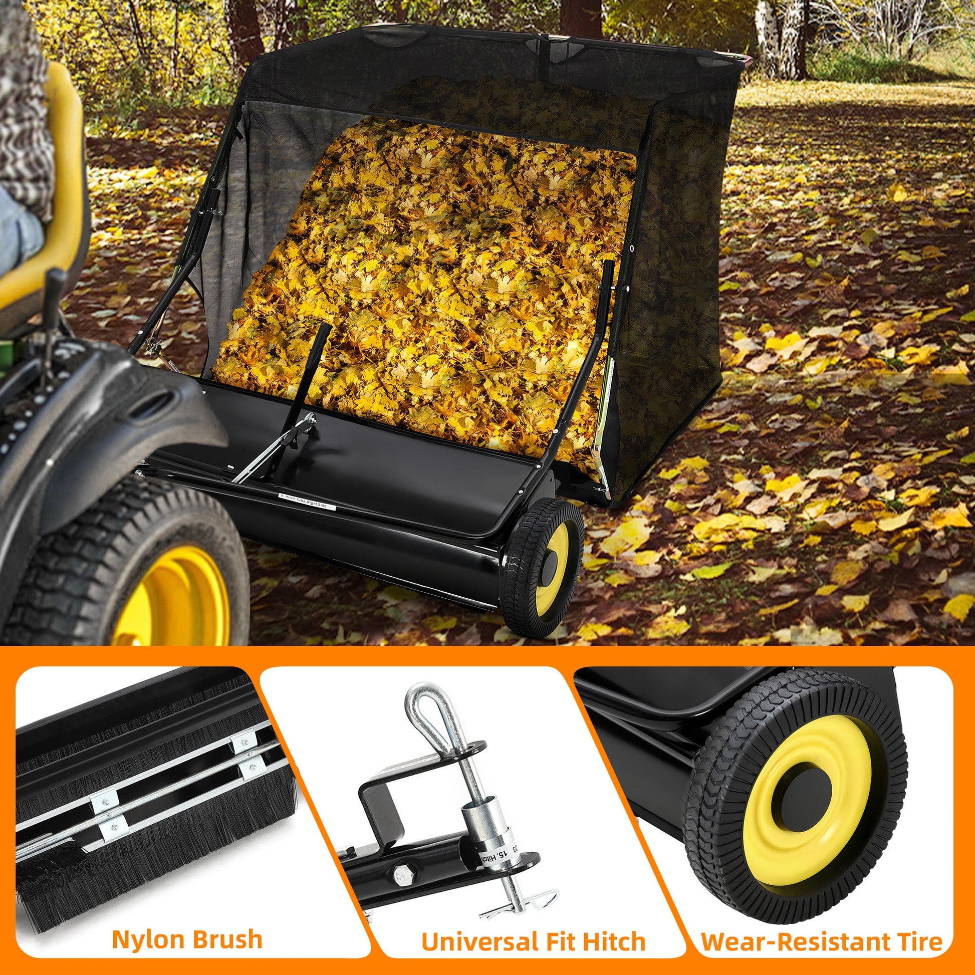 Universal hitch, nylon brush, and wear-resistant tire details