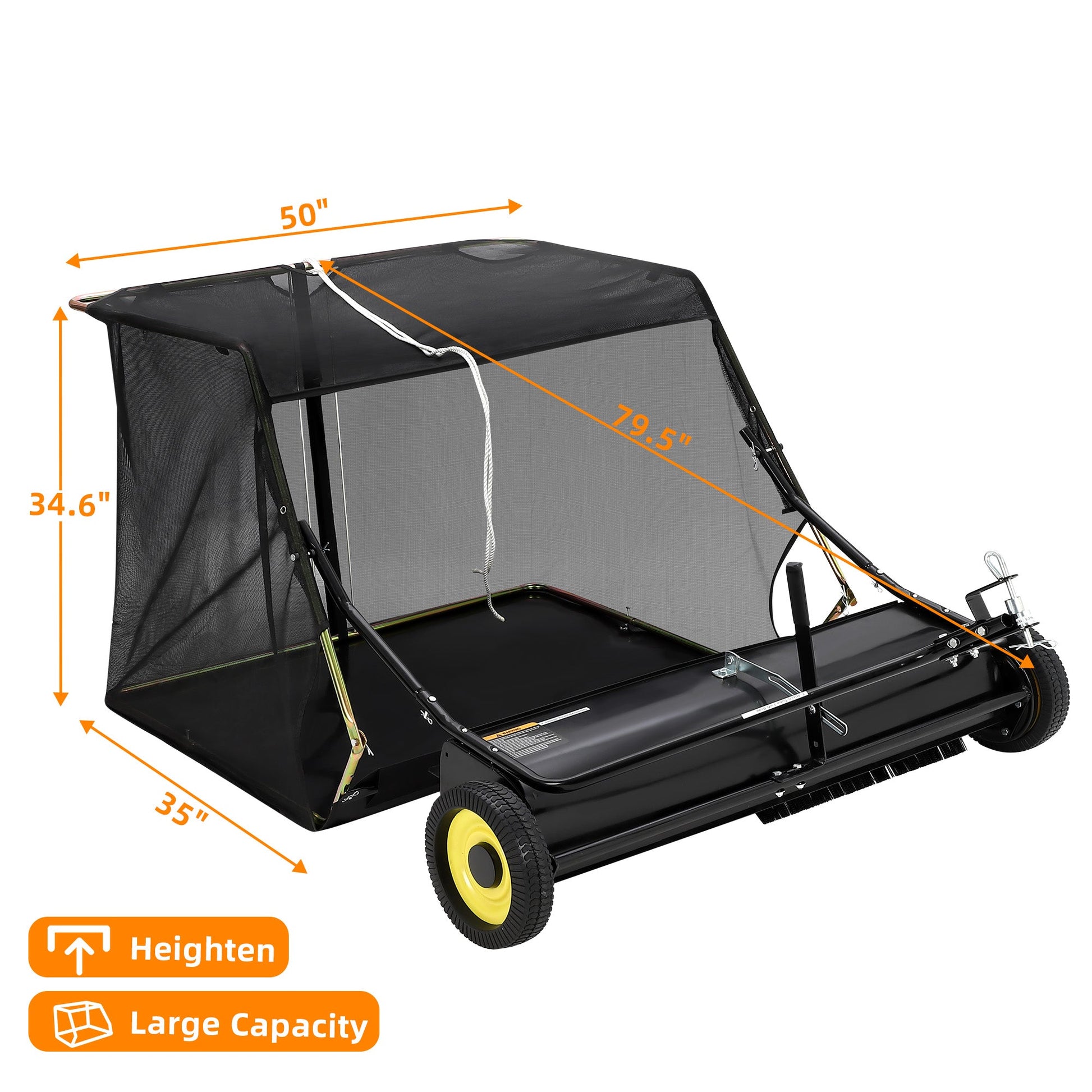 50-inch tow-behind lawn sweeper size overview