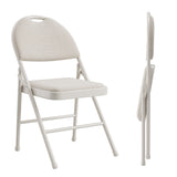 Garvee Comfortable Folding Chair Set – Padded Linen Seat & Back, Metal Frame, Stackable, Non-Slip Feet, Ideal for Indoor/Outdoor, Dining, Office, Wedding, Camping – Color: Beige, 2-Pack - Beige
