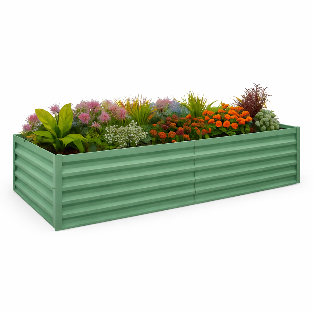 Garvee 6x3x2ft Galvanized Raised Garden Bed,Deep Root Planter Box for Vegetables,Flowers,Herbs-Large Metal Raised Garden Bed Kit Outdoor,Green