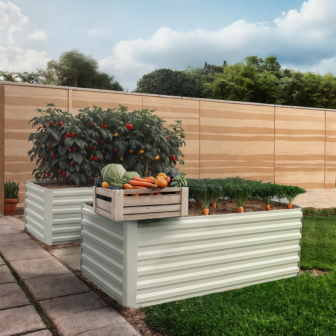 Garvee 2 Pcs 6x3x2ft Rectangular Raised Garden Beds– Ergonomic Galvanized Steel, Rust-Resistant, Beige Planters for Patio & Balcony