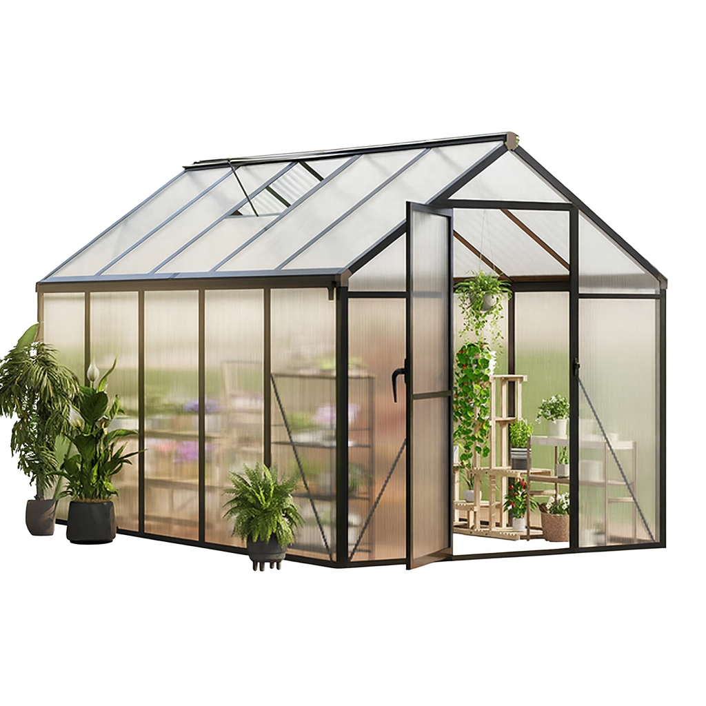 Serre de jardin Garvee 6x10 FT avec cadre en aluminium, panneaux en polycarbonate, évent de toit, clous d'ancrage et porte coulissante verrouillable