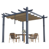 Garvee 10x10 Ft Pergola, Outdoor Metal Pergola with Retractable Canopy, Upgraded Wood-Grain Aluminum Pergola, Modern Pavilion for Backyard, Patio, Porch, Grape Trellis, Khaki - Khaki