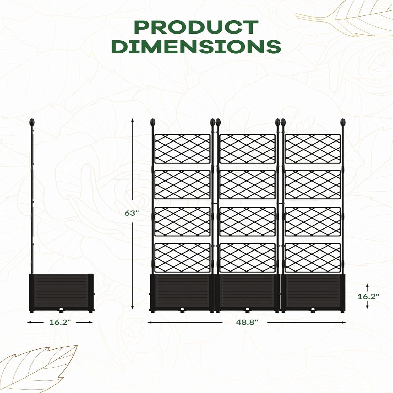 3-piece modular planter box with trellis layout