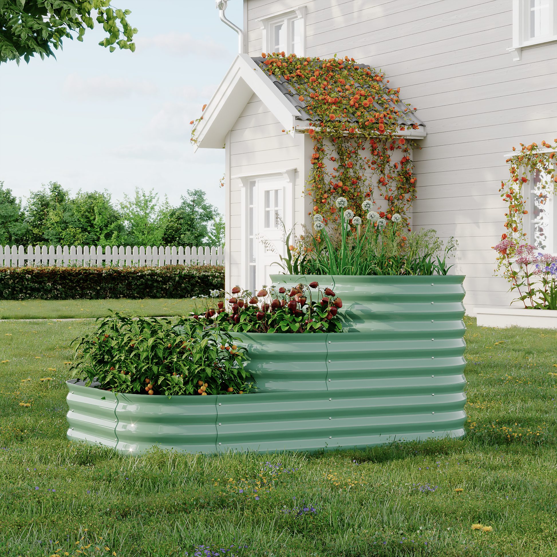 3-tier modular raised garden bed in outdoor yard