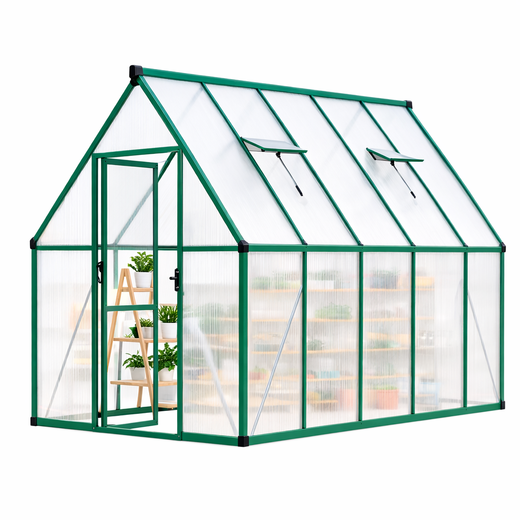 Garvee 6x11 FT Large Walk-In Polycarbonate Greenhouse for Outdoors – Heavy Duty Aluminum Frame, Quick Setup, Roof Vent, Lockable Door, High Wind Resistance, Backyard, Patio, Garden, Green