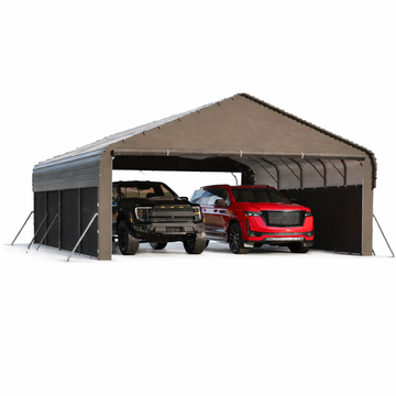 Abri de voiture métallique Garvee 20'x20'x10' pour 2 voitures avec bâche 220g, toutes saisons, pour pick-up pleine grandeur, bateaux de pêche, tracteurs, acier renforcé, gris