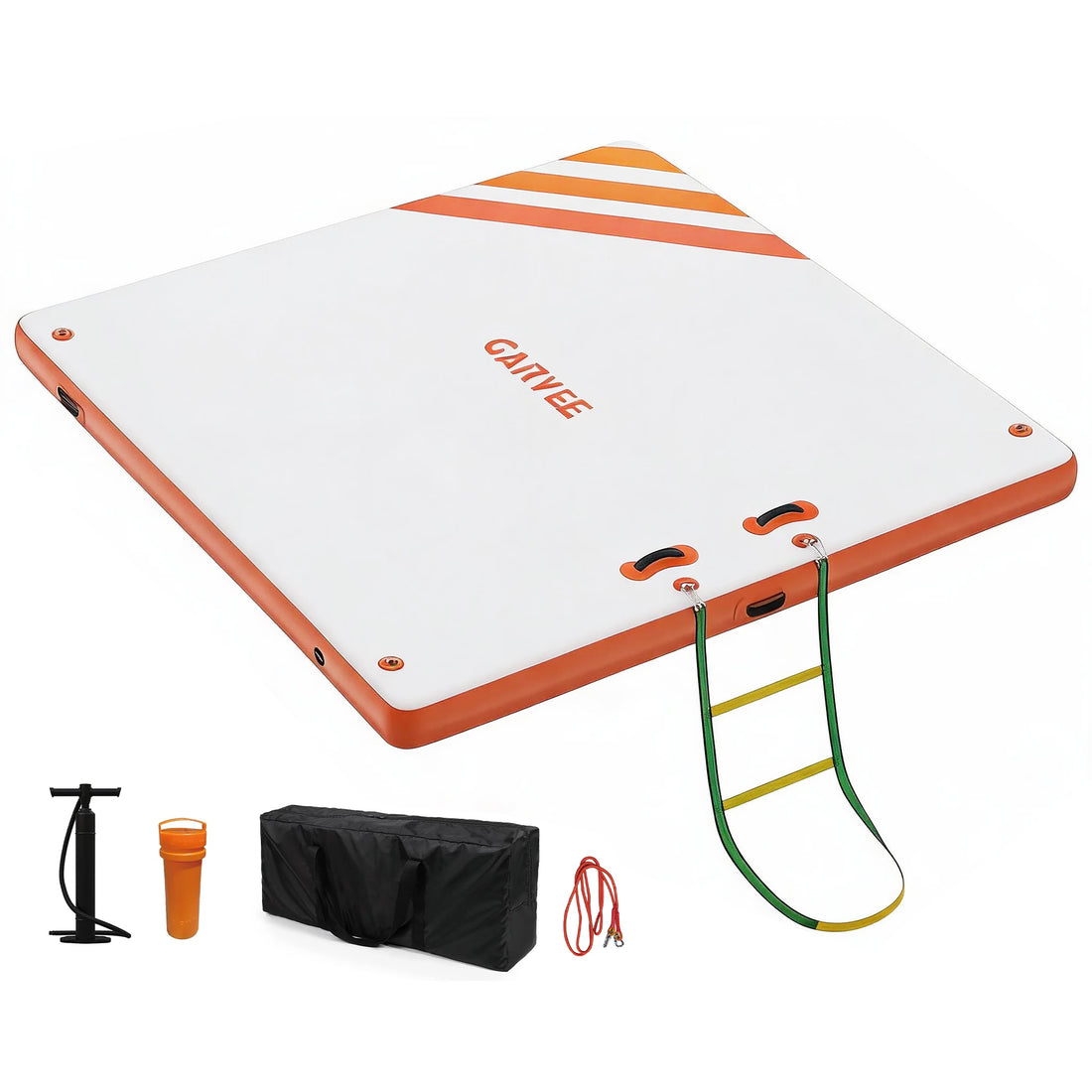 Garvee Inflatable Floating Dock Air Dock Platform with Rope Ladder for Pool Beach Ocean, Orange, 10 x 6 ft