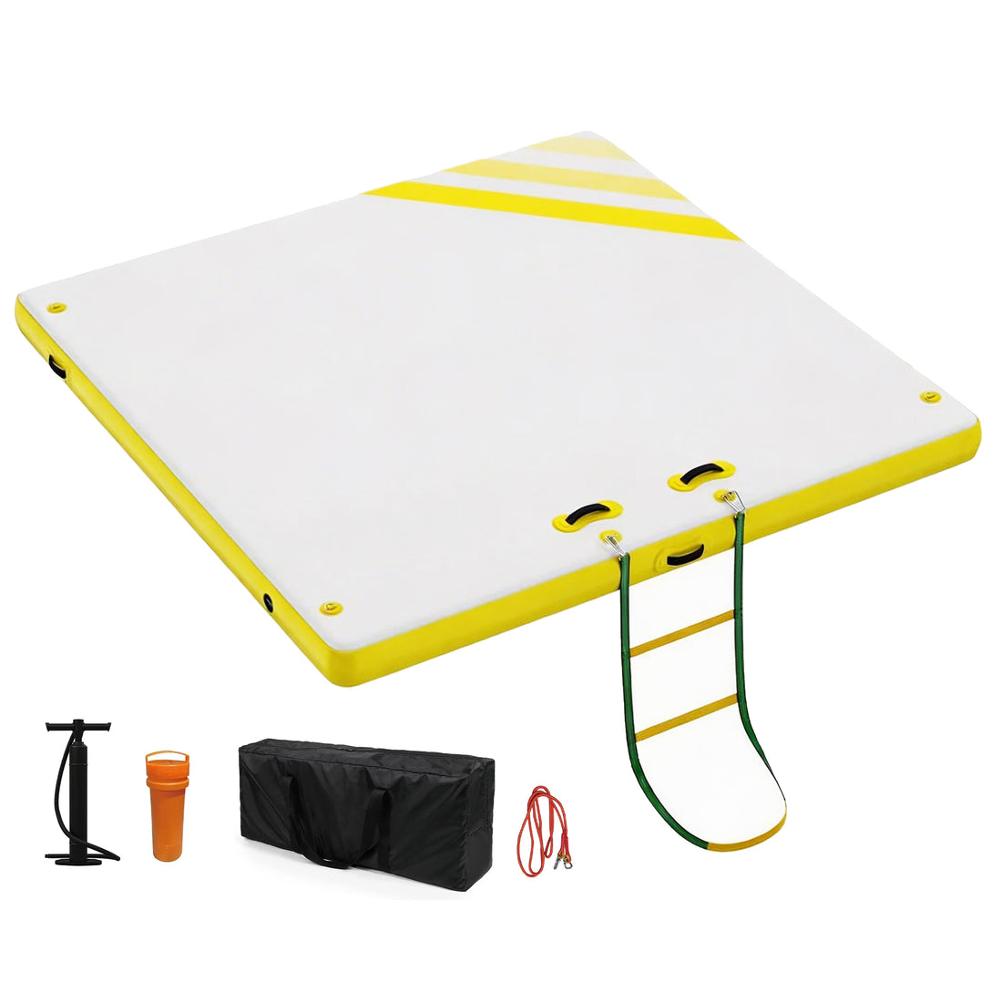Garvee Inflatable Floating Dock Air Dock Platform with Rope Ladder Non-Slip Surface for Pool Beach Ocean, Yellow, 10 x 10 ft