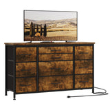 Garvee 10 Drawers Dresser TV Stand with Power Outlet for 55'' Long TV Stand, Wide Dresser Console Table for Storage Entertainment Center in Closet, Living Room, Entryway, Wood Top - Rustic Brown - Rustic Brown