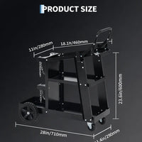 Chariot de soudage Garvee à 3 niveaux, robuste, avec roues pivotantes à 360° et chaînes de rangement de réservoir pour machines de soudage TIG ARC MMA coupeur plasma, noir