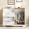 Garvee Multifunctional Wooden Dresser for Bedroom, 43.3'' H 2 Door Wardrobe Armoire Closet with 4 Drawers and Hanging Rod, Low Storage Cabinet for Hanging Cloth, White and Brown