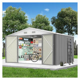 Garvee 8 x 8 Ft Outdoor Storage Shed with Lockable Door, Waterproof Garden Tool Shed, Grey, Durable and Spacious - Grey