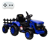 Garvee 12V Battery Powered Kids Ride On Tractor with Remote Control, Detachable Trailer, Bluetooth Music, 3-Gear Shift, Safety Belt, 7 LED Lights, Blue, for Boys & Girls - Blue