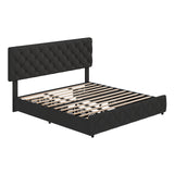 Garvee Linen Upholstered Queen Size Bed Frame With Adjustable Headboard, 4 Drawers, Black, Platform Bed - Black