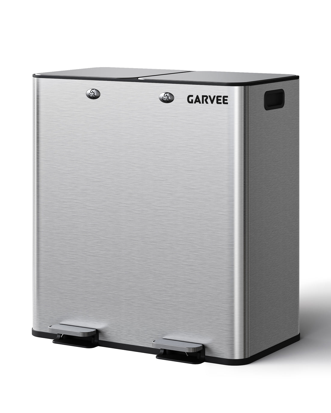 Garvee Grande Poubelle Double 2 x 8 Gallons - 60 Litres, Poubelle de Cuisine Double en Acier Inoxydable, Poubelle à 2 Compartiments avec Couvercle Séparé et Pédale pour Cuisine