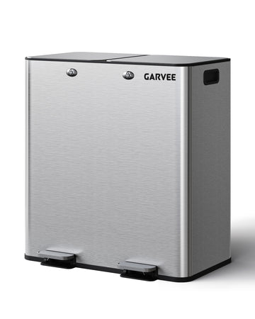 Garvee Large Dual Trash Can 2 x 8 Gallons- 60 Liters Stainless Steel Kitchen Double Trash Can,2 Compartment Trash Can Combo Garbage Bin with Separated Lid and Foot Pedal for Kitchen