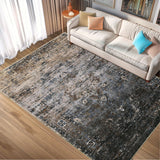 Garvee Area Rug 5x7, Washable Ombre Print Vintage Distressed Ultra-Thin Bedroom Living Room Accent Rug, Low Pile Non-Slip Area Rug Floor Carpet for Dining Room Home, Brown Multi - Brown & Black