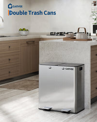 Garvee Large Dual Trash Can 2 x 8 Gallons- 60 Liters Stainless Steel Kitchen Double Trash Can,2 Compartment Trash Can Combo Garbage Bin with Separated Lid and Foot Pedal for Kitchen