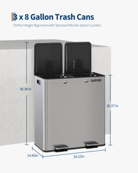 Garvee Large Dual Trash Can 2 x 8 Gallons- 60 Liters Stainless Steel Kitchen Double Trash Can,2 Compartment Trash Can Combo Garbage Bin with Separated Lid and Foot Pedal for Kitchen