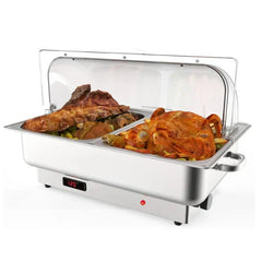 Garvee 9QT(2×1/2Pan)Electric Chafing Dish with Temperature Control, Stainless Steel Buffet Servers and Warmers, Electric Chafing Dish Set with Temperature Control for Catering